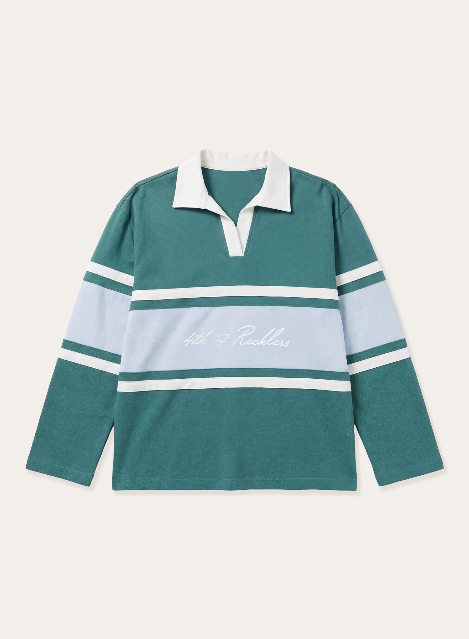 Green And Blue Stripe Panelled Branded Rugby Top